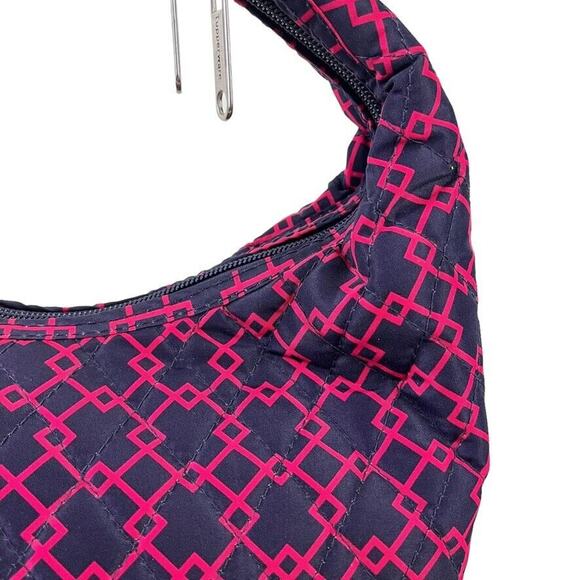Tupperware Womens Quilted Hobo Handbag Lunch Tote Lunchbox Bag Travel Navy Pink - Picture 8 of 14
